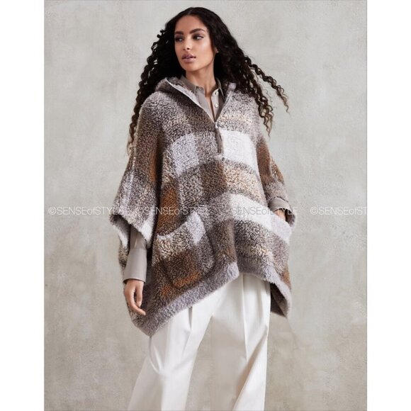 Brunello Cucinelli Cashmere Knit Hooded Poncho Top Sweater Fleecy Teddy Size S - Picture 3 of 9